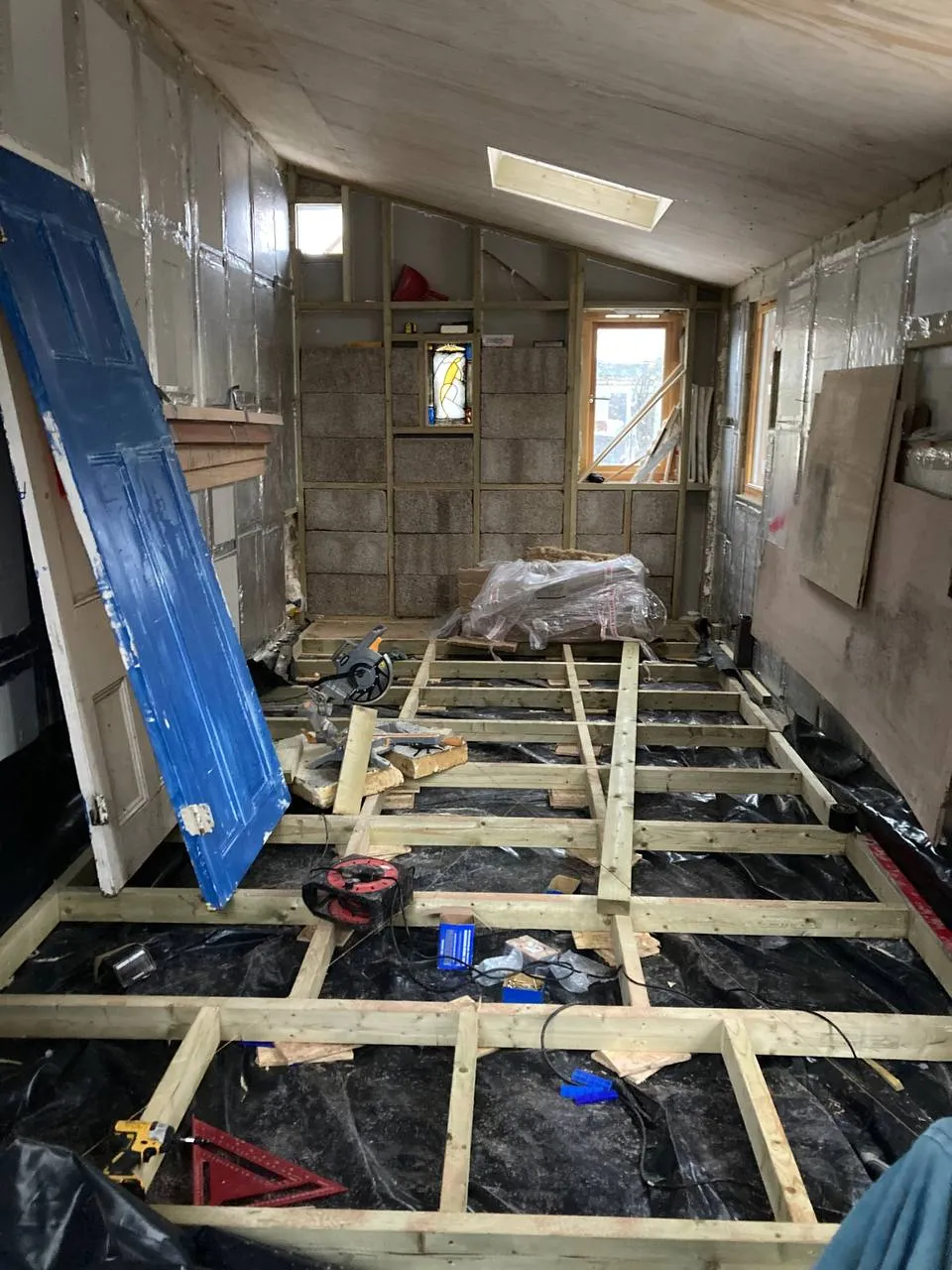 An interior shot of the studio during construction